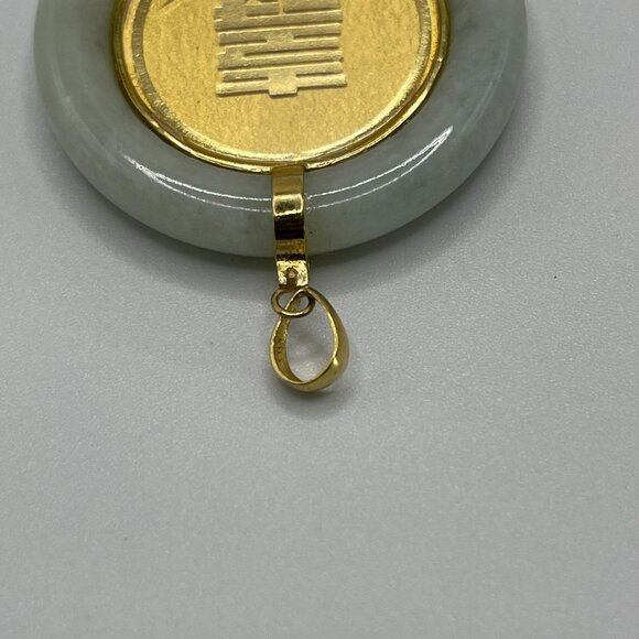 14K Yellow Gold & Green medallion Jade Pendant With Dragon Design read - Picture 10 of 10